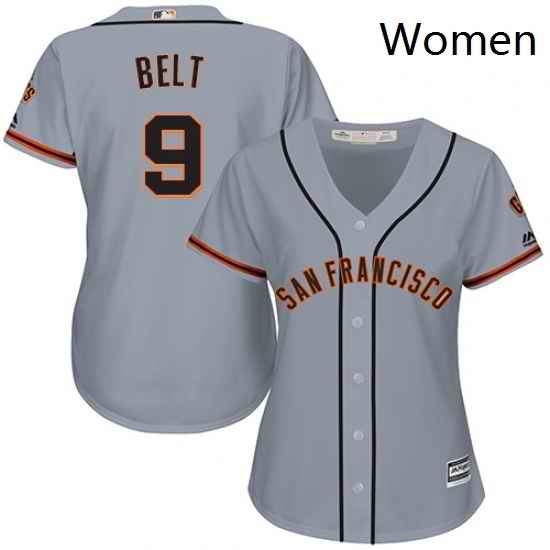 Womens Majestic San Francisco Giants 9 Brandon Belt Replica Grey Road Cool Base MLB Jersey